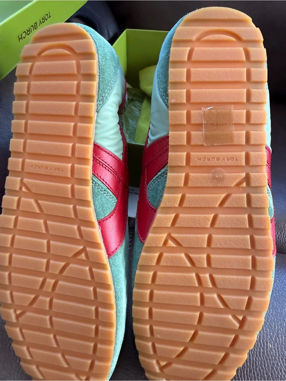 Tory Burch Olive and Tory Red Suede Ballet Sneakers